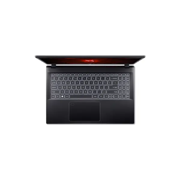 Acer Nitro V15 top down view showing full size backlit keyboard with numpad and large touchpad