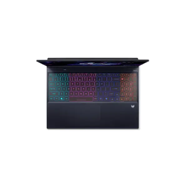 Acer Predator Helios Neo 16S AI top down view showing per-key RGB keyboard with numpad and DTS X audio