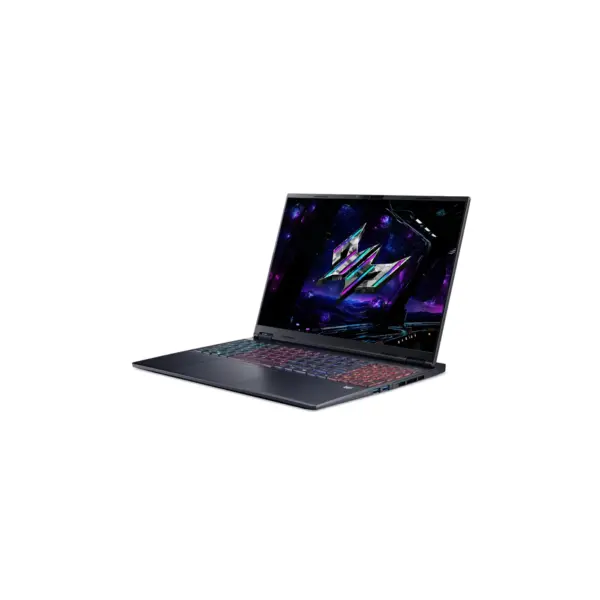 Acer Predator Helios Neo 16S AI front right angle showing OLED display and left side port layout