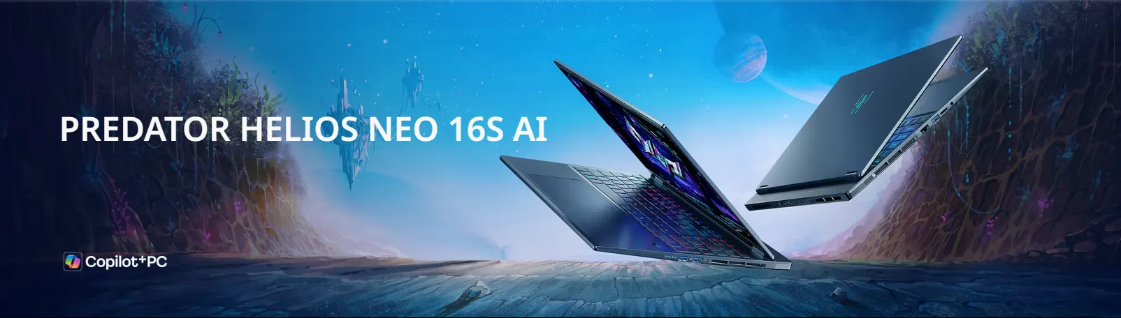 Acer Predator Helios Neo 16S AI Copilot plus PC gaming laptop hero banner front and rear view