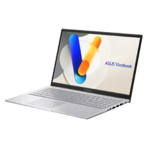 ASUS Vivobook X1504VAPF Laptop, Intel Core 7 150U front angle open showing 15.6 inch FHD display with ASUS Vivobook branding