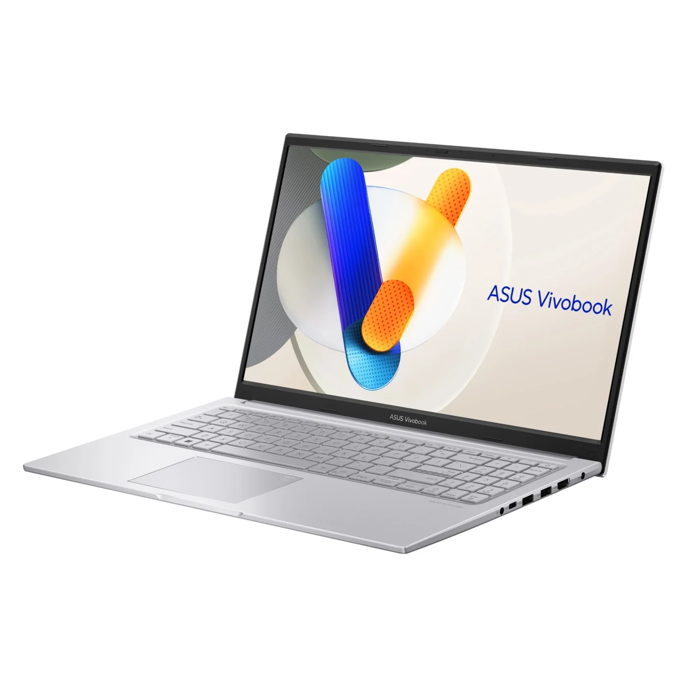 ASUS Vivobook X1504VAPF Laptop, Intel Core 7 150U front angle open showing 15.6 inch FHD display with ASUS Vivobook branding