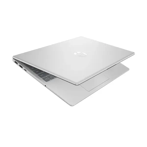 Sleek silver HP Laptop 15-fc0146dx featuring AMD Ryzen 5 7520U processor and minimalist design