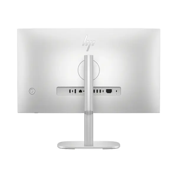 Rear view of HP EliteStudio 8 G1i All-in-One PC showing the back panel ports, connectivity inputs, and minimalist silver chassis design.