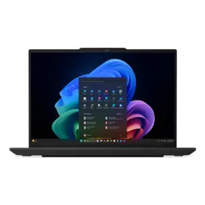 Straight front view of the open Lenovo ThinkPad E14 Gen 7 14-inch laptop displaying the WUXGA IPS screen with the Windows 11 interface and central start menu.