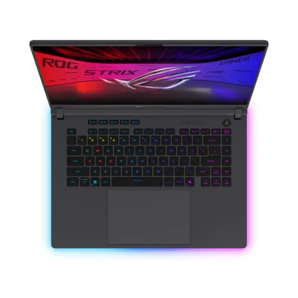 ROG Strix G16 (G615JMR) i7-14650HX Gaming Laptop Keyboard Layout view showing Power Button Per Key RGB Button and 5 Hot Keys for Smooth Control