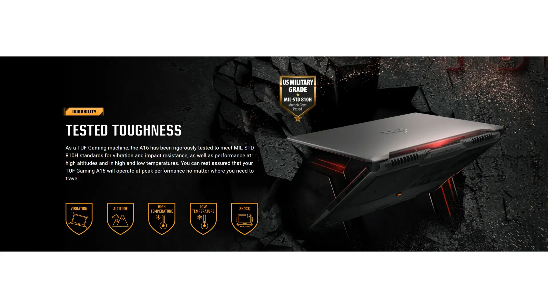 TUF Gaming A16 FA607NUG Laptop image showing Power and durability