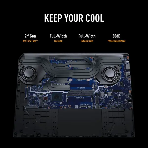 TUF F16 FX608JMR Gaming Laptop Picture showing the Colling Features