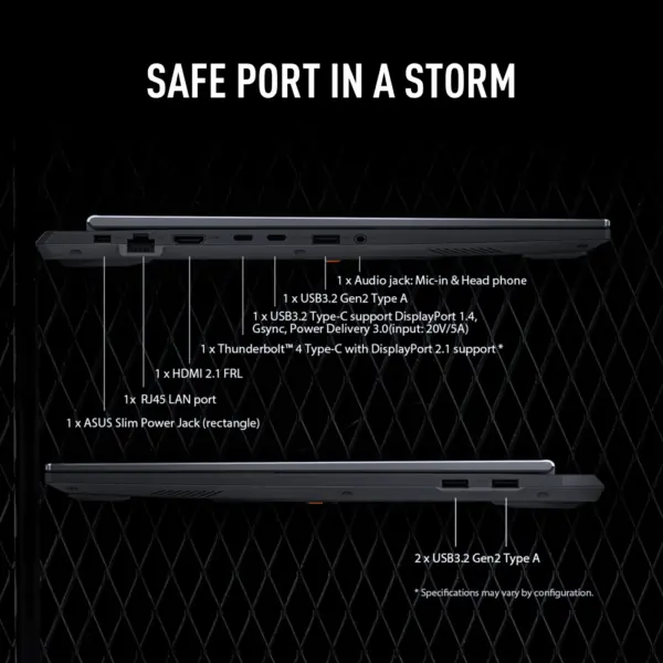 TUF F16 FX608JMR Gaming Laptop Left and right side Ports View