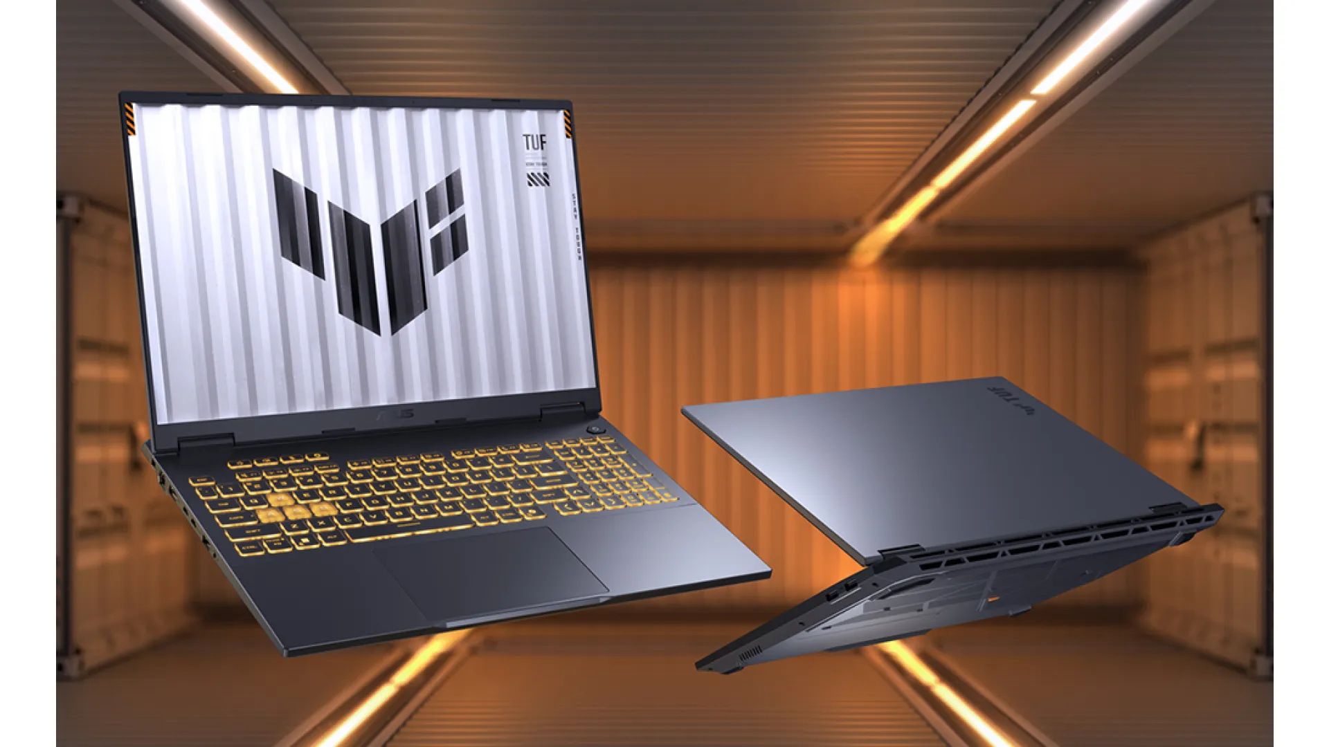 TUF Gaming F16 FX608JMR Laptop, Intel Core i7-14650HX front and back view