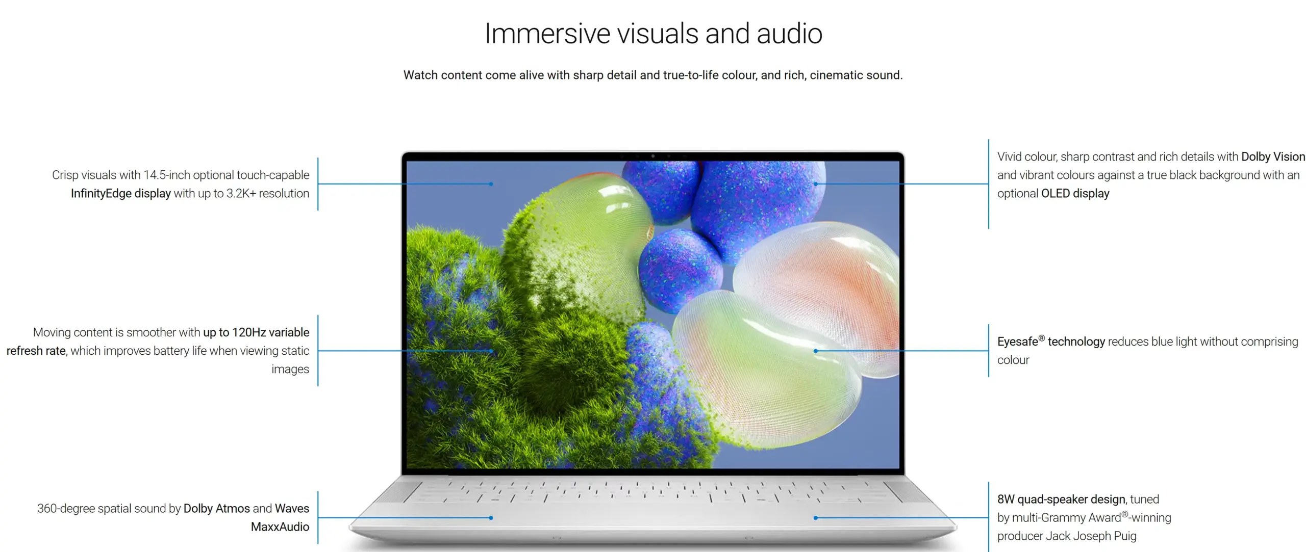 The Image Showing Dell XPS 14 Inch Laptop Screen and Audio Features